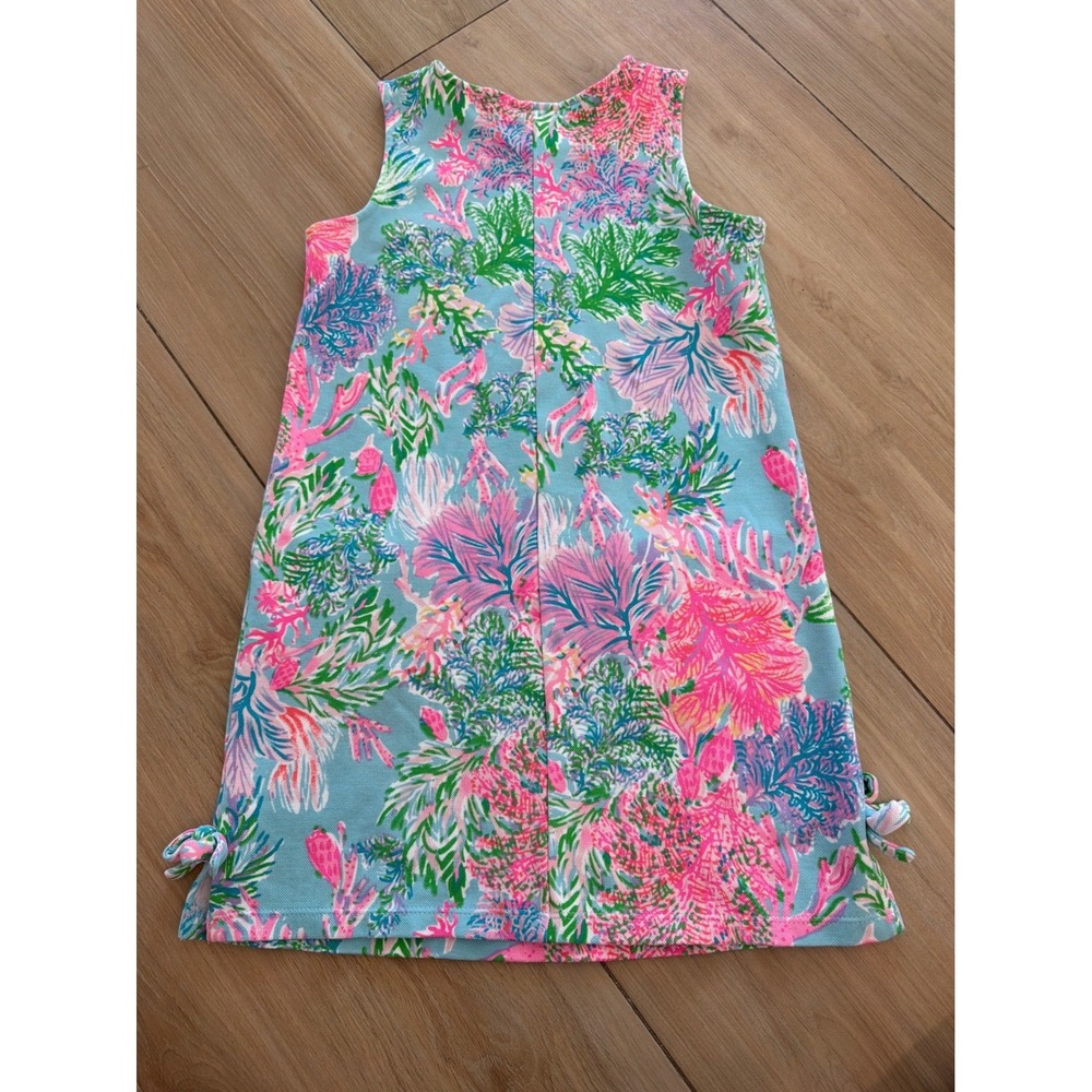 Lilly Pulitzer Girls XL 12-14 Shift Dress Blue Pink Coral Reef Shell Trim Pique - Picture 5 of 7